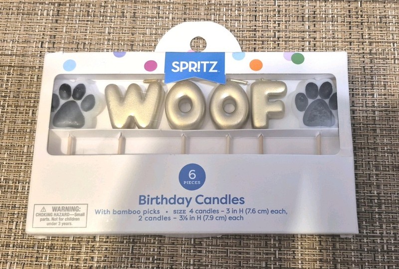 Spritz Paw Print & Letter Birthday Cake Candles Gold Black White 6 Pack 3in