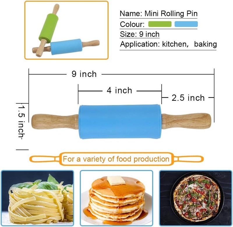 2PCS Small Rolling Pin 9 Inch Kids Rolling Pin Baking Supplies Playdough Wooden gallery