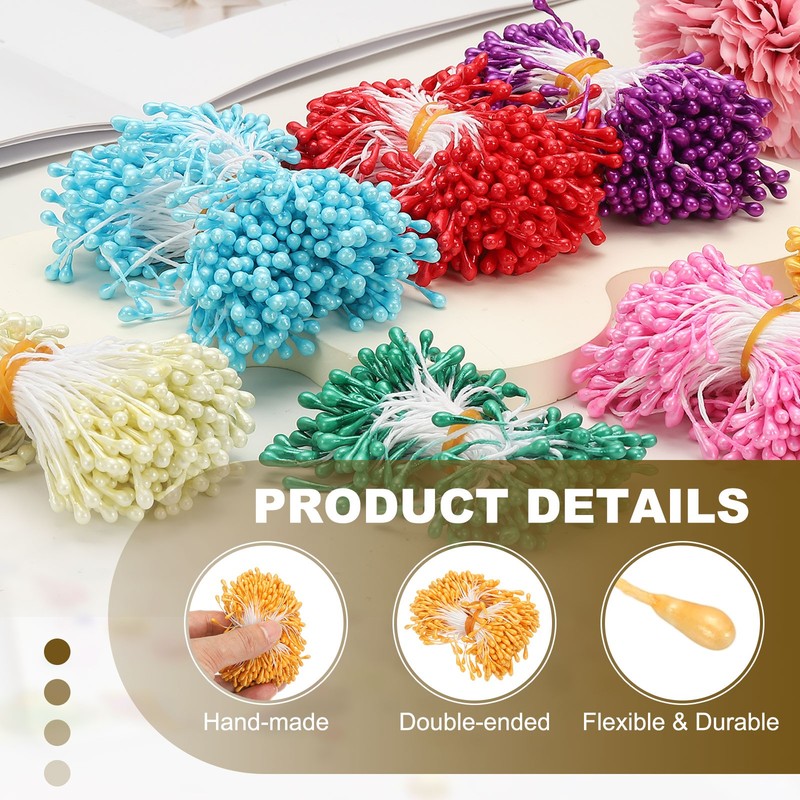 3mm Double Heads Flower Stamen, 300 Pcs Artificial Flower Pistil, Golden Yellow gallery