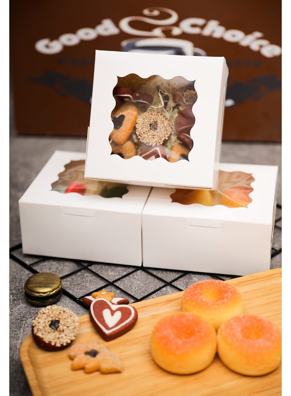 60 PCS White Bakery Boxes With Window 6x6x3 Inch Pastry Cookie Box Sturdy gallery