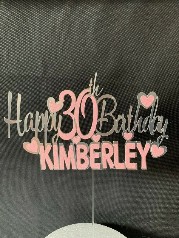 SILVER CARD NON EDIBLE PERSONLISED CAKE TOPPER HAPPY BIRTHDAY SIGN gallery