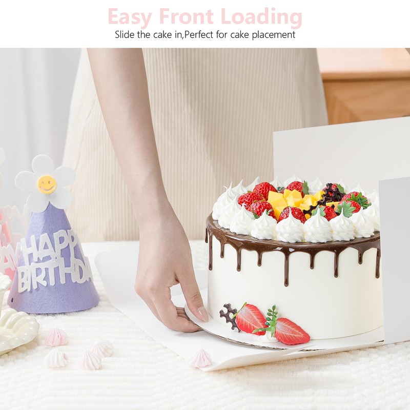 3 Pack Cake Boxes, 10x10x8 Inches Tall Cake Box with Cake Boards, White Baker... gallery