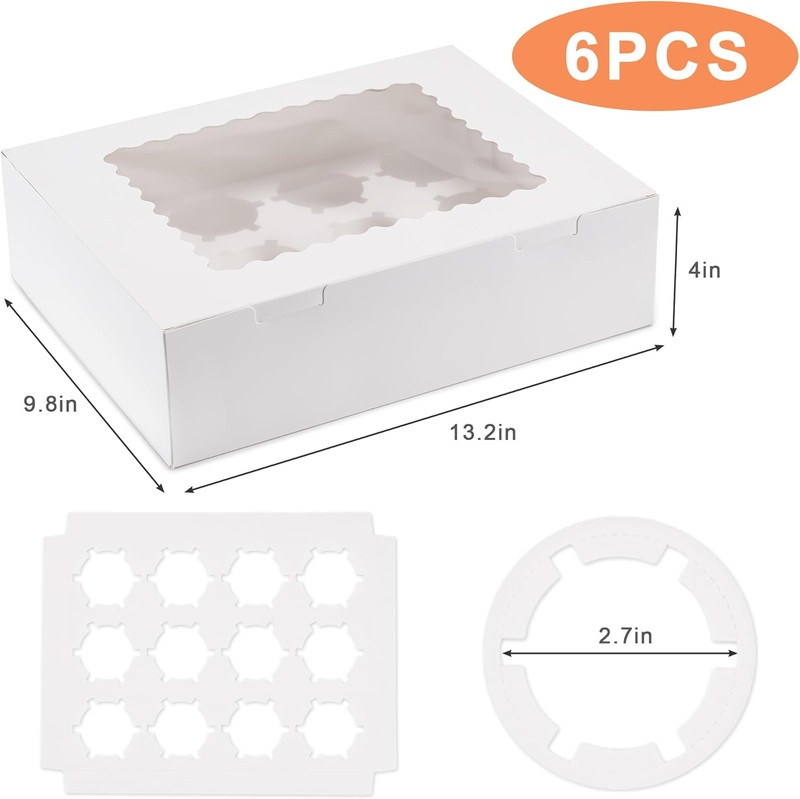 6PCS Cupcake Boxes - Hold 12 Count Cupcake Containers with Window, Grade Cupcak gallery