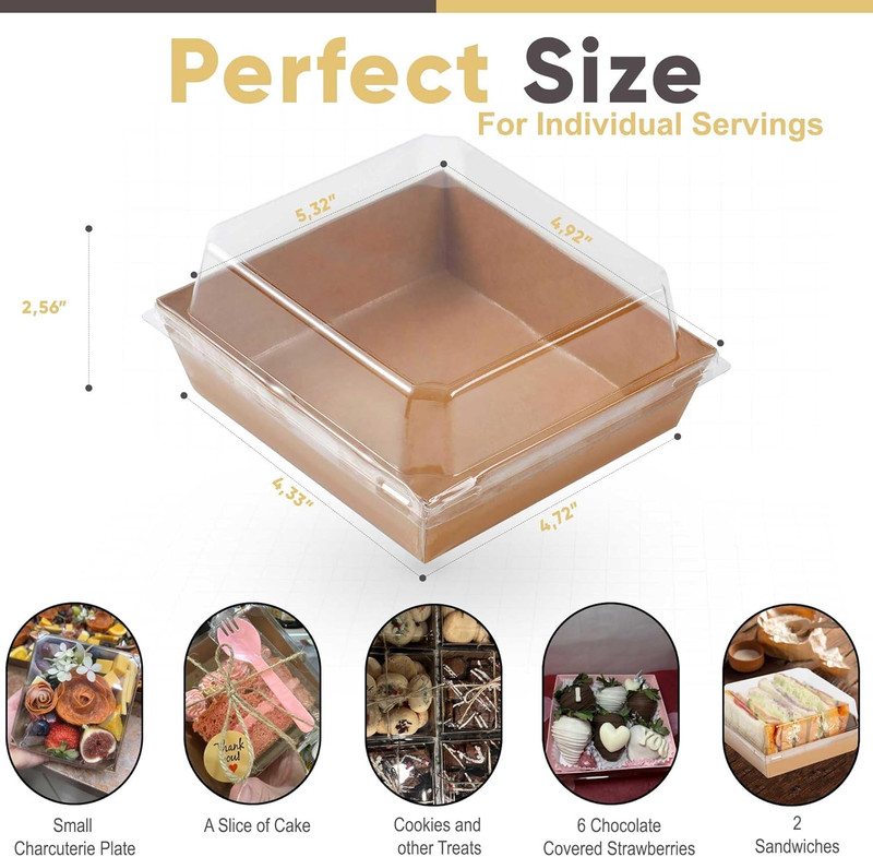 Leafiew 50 Pack Small Charcuterie Boxes with Clear Lids - To Go Paper Mini Charc gallery