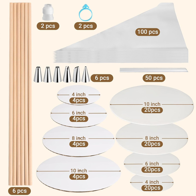 Cake Tier Stacking Kit for 4-Layer Cake, White Cake Boards 10’’-8’’-6’’-4’’ with gallery