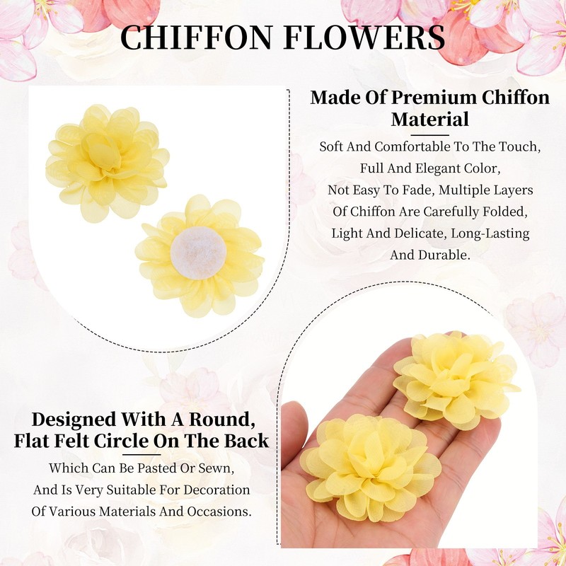 12Pcs 2" Chiffon Flowers Sewing Fabric Flower Appliques for Crafts Light Yellow gallery