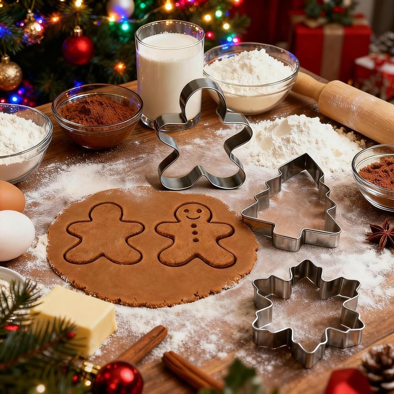 Christmas Cookie Cutters Large - 5 Pieces - Gingerbread Man, Christmas Tree, Sno gallery