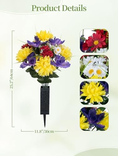 Artificial Memorial Flowers for Cemetery: 2 Pcs Cemetery Flowers for Grave gallery