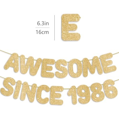 Pre-Strung Awesome Since 1986 Gold Glitter Banner, Happy 40th Birthday gallery