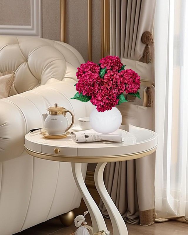 6PCS Premium Red Silk Hydrangea Artificial Flowers Bouquet Wedding Home Decor gallery