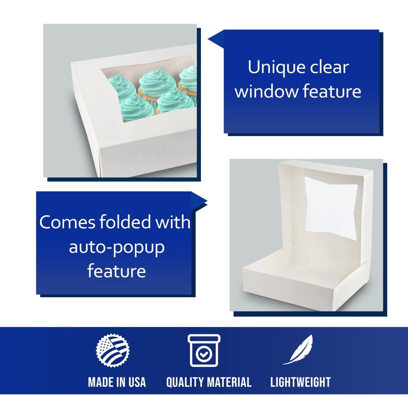 MT Products White Bakery Boxes, 8" x 8" x 2.5" Cupcake Boxes - Pack of 200 gallery