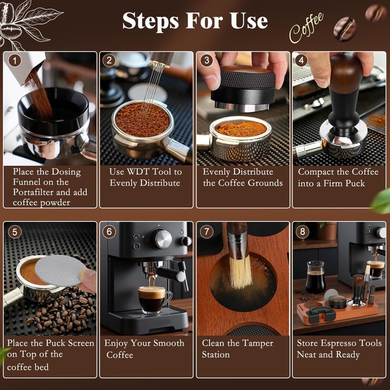 8 PCS Espresso Accessories 51mm Fits Delonghi/CASABREWS/Atatix, Black gallery