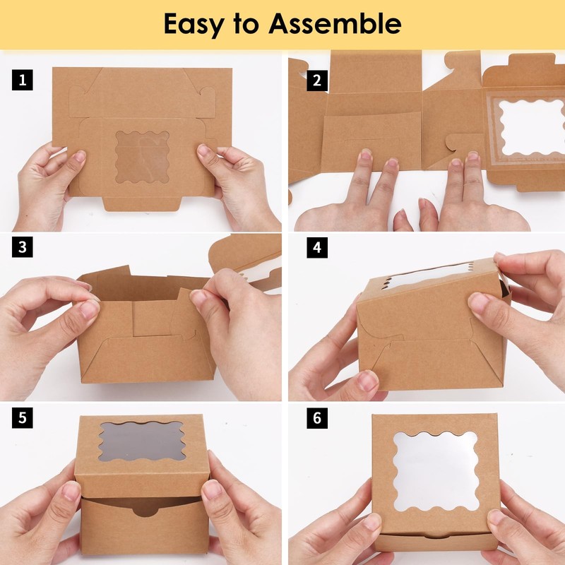 24pcs Bakery Boxes with Window, 4x4x2.5 Inches Brown Cookie Boxes for Small P... gallery