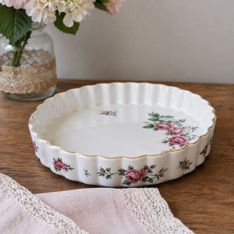 Christineholm Pink Rose 2 Tier Dessert Stand + Quiche Dish Set Porcelain gallery
