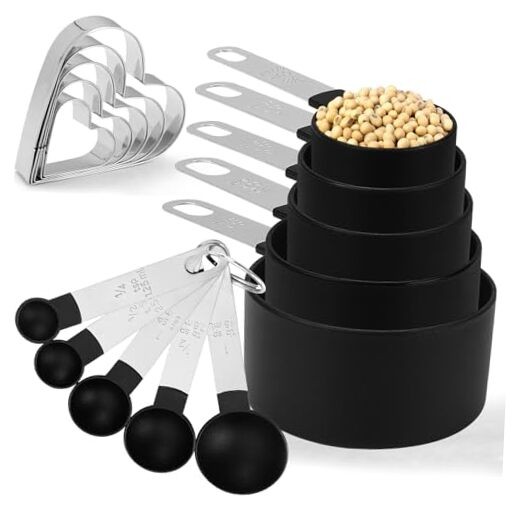 Measuring Cups & Spoons Set, 10 Pcs Plastic Cups and Spoons With Stainless