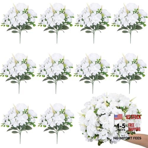 10 Bundles Artificial Peonies Hydrangea Artificial Flowers Silk Flowers White
