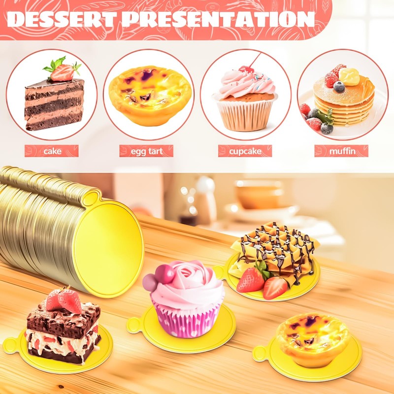 Mini Gold Round Cake Boards Dessert Cardboard Circle Base 3.5 Inch 300 Pack gallery