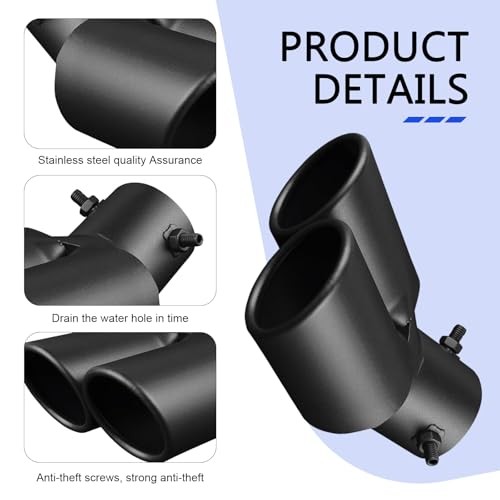 Dual Exhaust Tips, Stainless Steel Car Muffler Exhausts with Bolt, 2.48" Black gallery