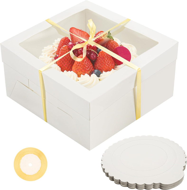 NPLUX 20 Pack White Cake Boxes with Window Cajas Para Pasteles 12X12X6 Inches wi