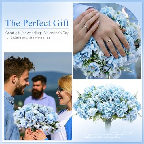 Bundles Peonies Artificial Flowers Faux Roses Silk Flowers Hydrangea 12 Blue gallery