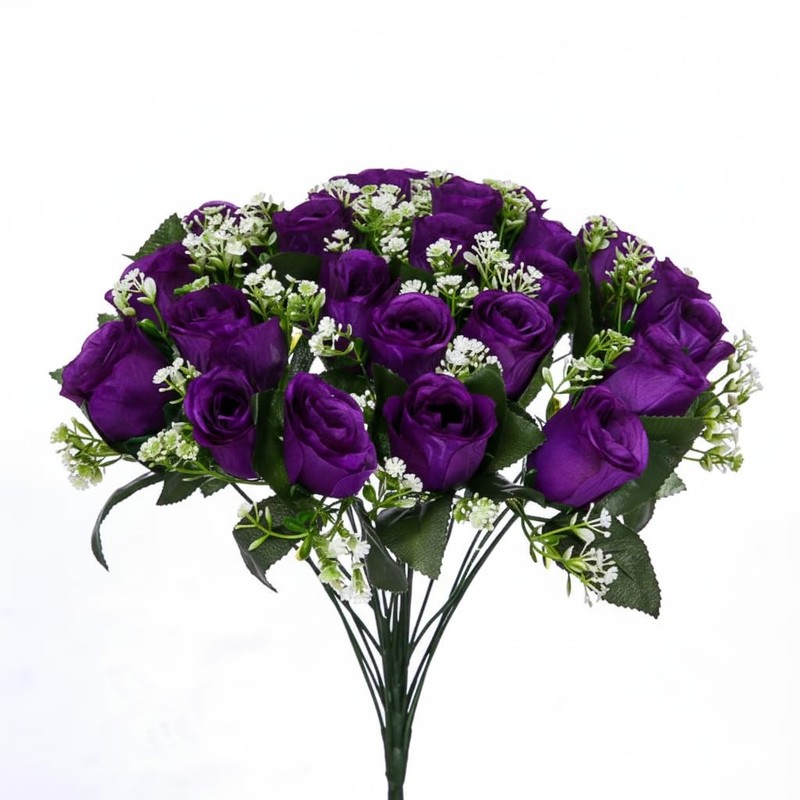 A1-Homes Artificial Purple Roses 2 Pack 16 Bushes Gyp 24 Flower Heads- Wedding