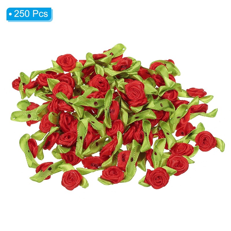 250Pcs 15mm Tiny Satin Ribbon Rose Fabric Flowers Rosettes Applique Red gallery