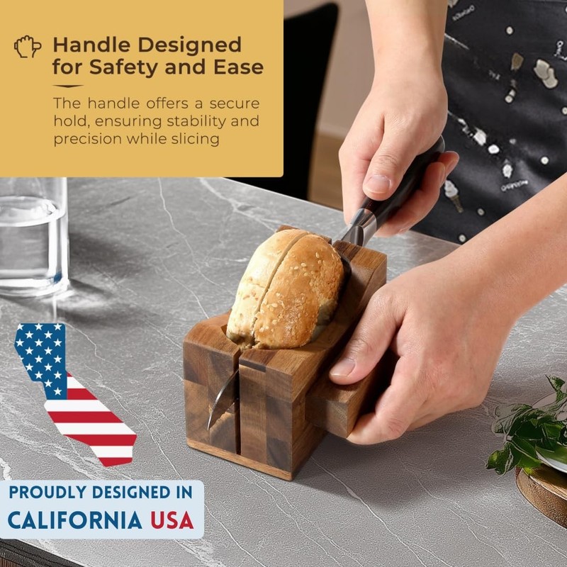Annie Mia Design Premium Acacia Wood Bagel Slicer For Large Bagel Stylish Ha... gallery