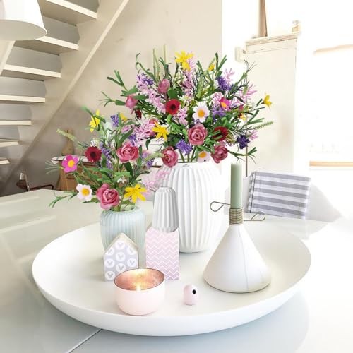 3 Bundles Artificial Flowers for Decoration Faux Roses Bouquet with Pink gallery