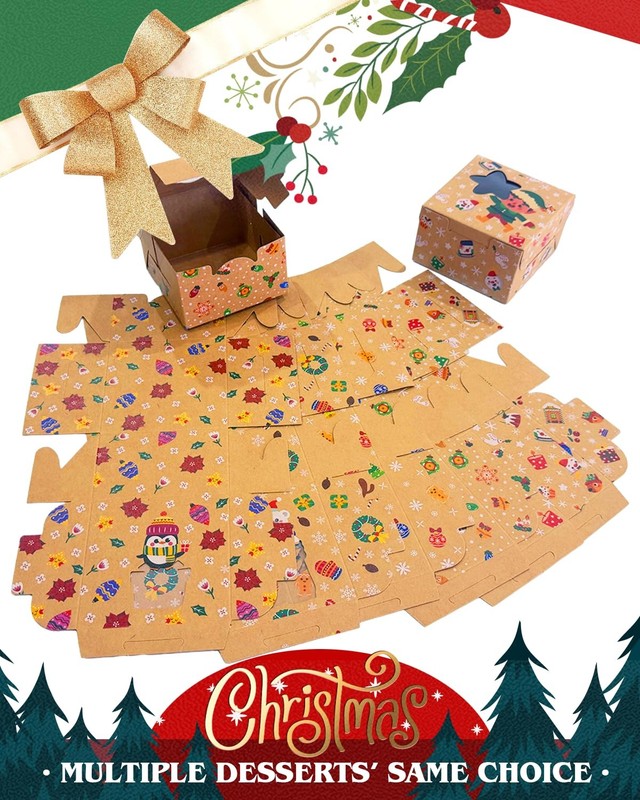 Christmas Shoes Bakery Boxes Window 60 PCS 4x4x2.5 Mini Cookie Small Pastry gallery