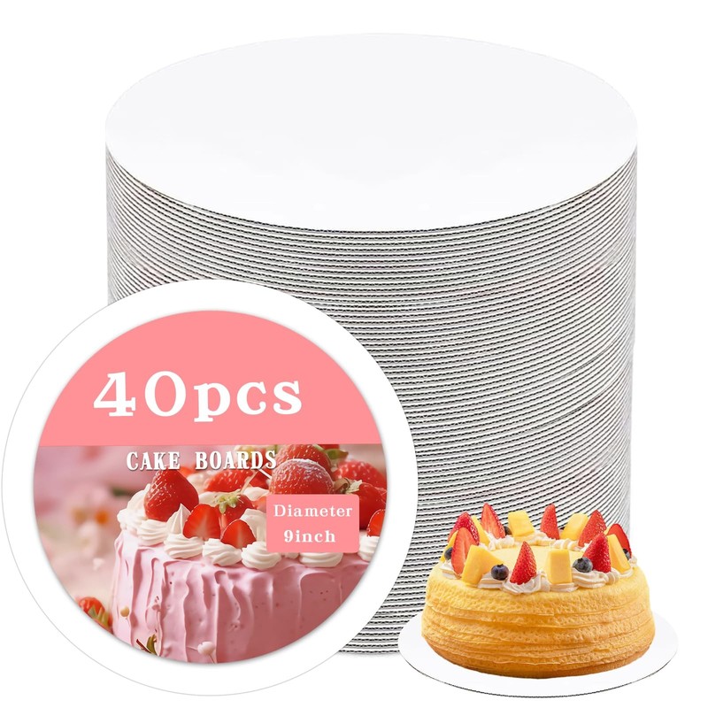 40 Pcs 9inch White Cake Boards,Cake Boards 9 inches Round,Food-Graded Corruga…