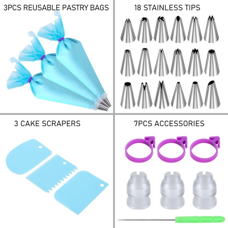 Piping Bags and Tip Set,Frosting Piping Kit for Baking with Reusable Pastry Bag gallery