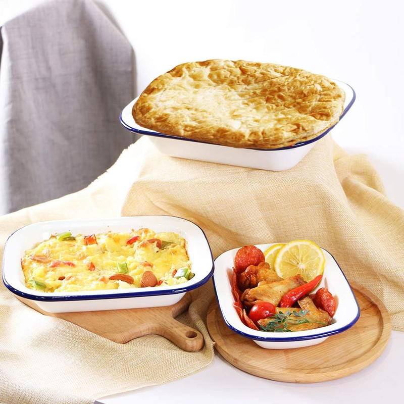 Webake Enamelware Roasting Pan 3 Pack Enameled Steel Oblong Pie Pan Pie Dish Roa gallery