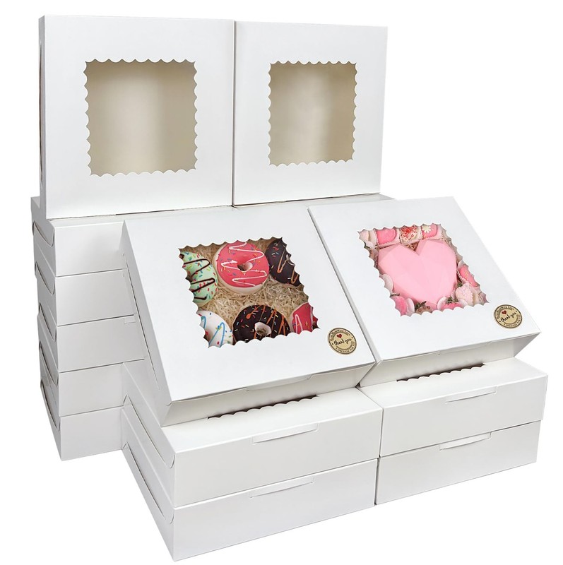 Bakery Boxes With Window 10x10x2.5 Inches Pastries Muffin Pie Case 24 PCS