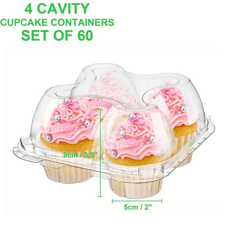 60 Count 4-Compartment Plastic Cupcake Containers - Disposable Cupcake Trays ... gallery