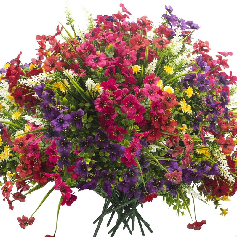 Grunyia 20 Bundles Artificial Flowers Outdoor No Fade UV Resistant Fake Mix