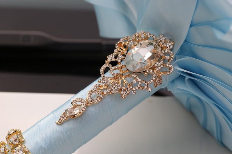 Gkvszy Light Blue Gold Brooch Wedding Bridal Bouquet For Bride Bridesmaid gallery