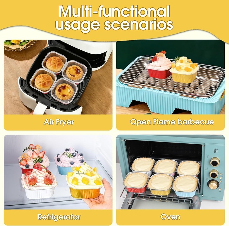 100 Pcs Mini Cake Pans W/ Lids 5oz Square Aluminum Foil Brownie Baking Cups gallery