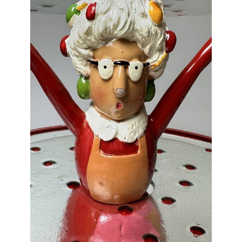 Mrs Claus 3 Tiered Christmas Server Red Polka Dot Glass Cupcake Stand 15.5 Inch gallery