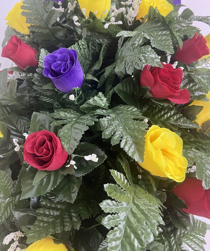Cemetery Headstone Saddle Flowers - Red Purple Spring Summer Grave Decoration gallery