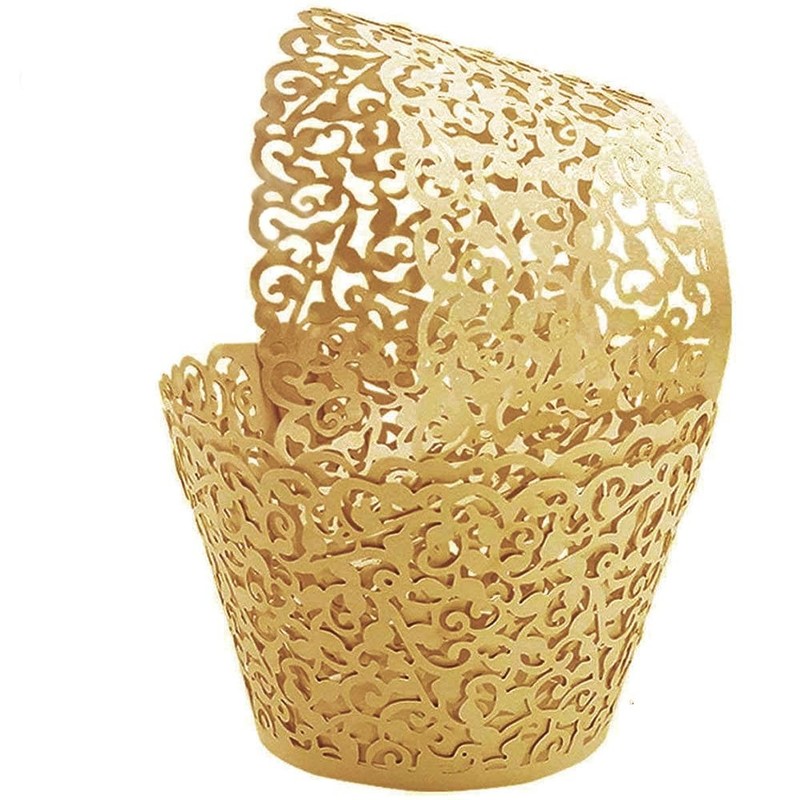 Gold Edible Cupcake Wrappers Filigree Lace Decorative Artistic Golf Cake