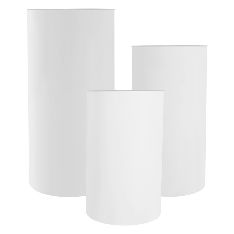 White 3-Piece Cylindrical Pedestal Display Stands PVC & Acrylic 33/36/40cm gallery