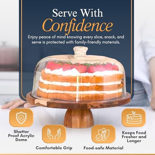Linda’s Essentials Acacia Wood Cake Stand with Lid (Acrylic) 12 Inch Round gallery