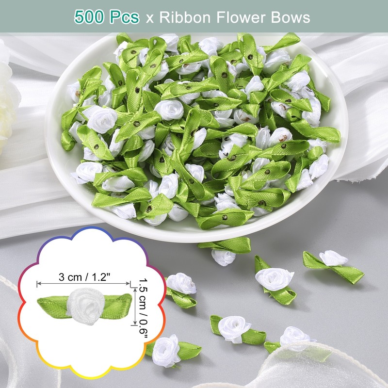 500 Pcs Mini Ribbon Roses Flowers Bows for Crafts, 15mm/0.6" Dia, White gallery