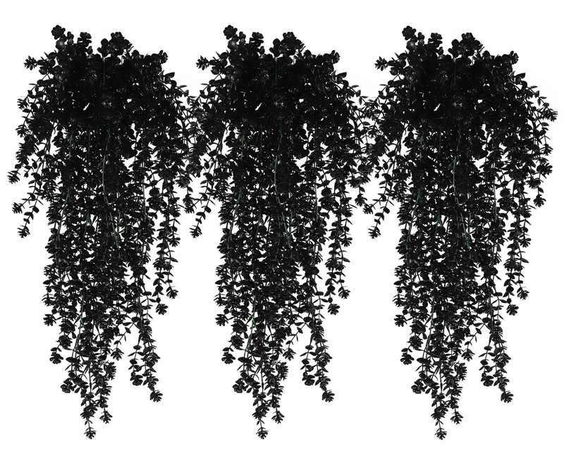 Recutms Black Hanging Flowers Faux Hanging Plants Black Artificial Hanging