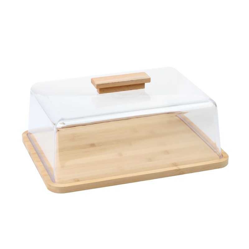 Acrylic Dessert Plate with Base, Bamboo Cake Tray with Clear Acrylic Cover, C...