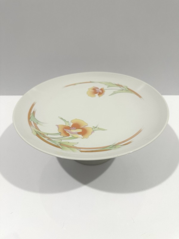 Vtg Pedestal Cake Platter Stand Westbury Tuscany Yellow Orange Floral Dessert gallery