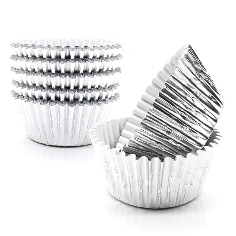 Cupcake Liners Silver, Standard Size Silver Foil Cupcake Liners Wrappers Metalli
