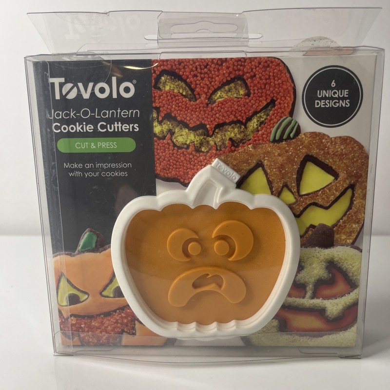 New Tovolo Plastic Jack-O-Lantern Cookie Cutters 6 Unique Designs Cut & Press