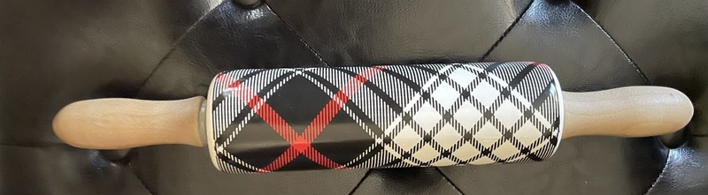 Tartan Plaid 13 Inch Rolling Pin Red Black White Ceramic