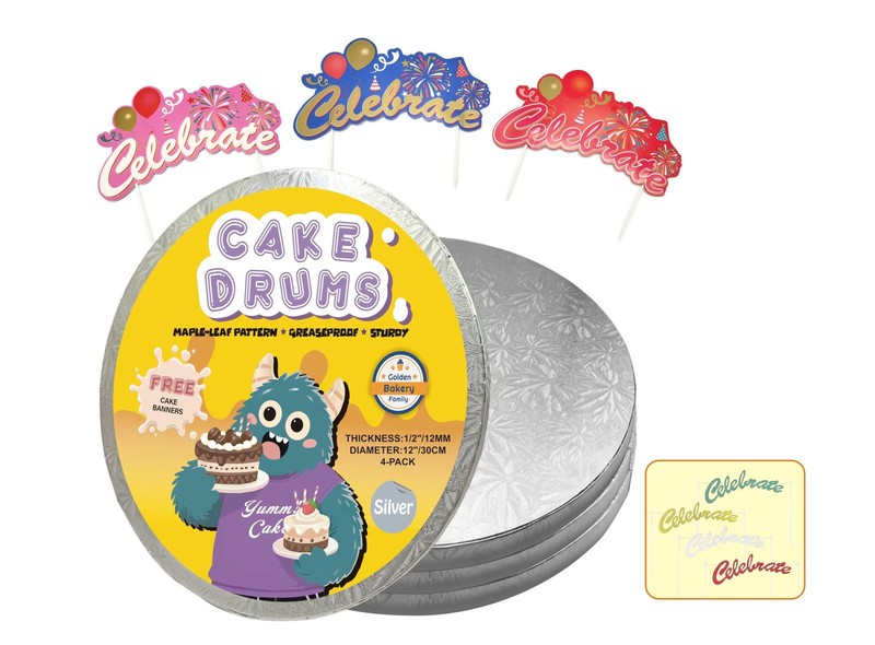 4-Pack 12 Inch Round Silver Cake Drums, 1/2 Inch Thick, Greaseproof, Sturdy